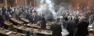 Chaos in Serbia’s Parliament: Opposition Unleashes Flares and Suspected Tear Gas